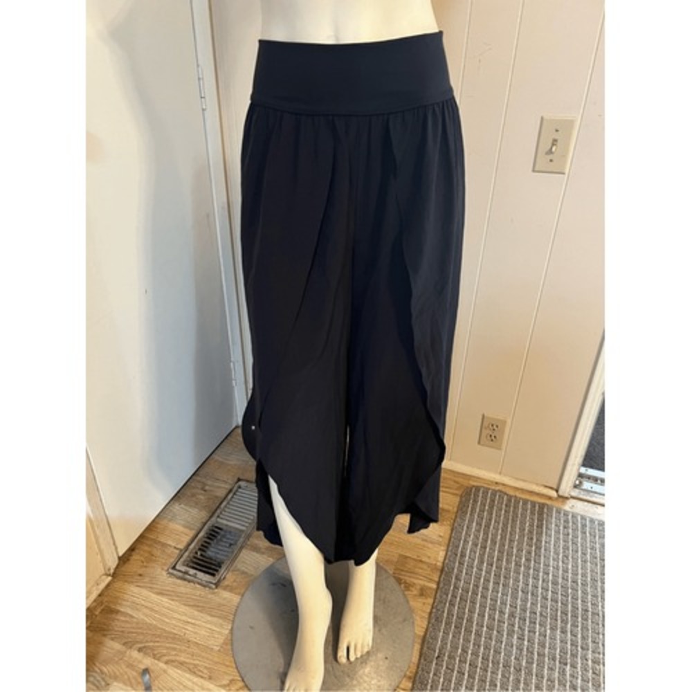 Harem Womens Size XS Pull On Pants Black Super Soft Silky Asymmetrical Hem